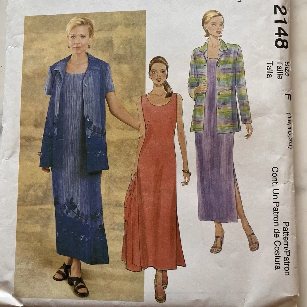 McCall's 2148 Scoop Neck Dress &‎ Unlined Jacket Sz 16-20 Uncut Pattern Vtg 90s